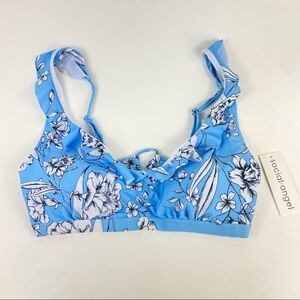 Social Angel Women Bikini Top Size XL Blue White Floral Flower Padded Swim